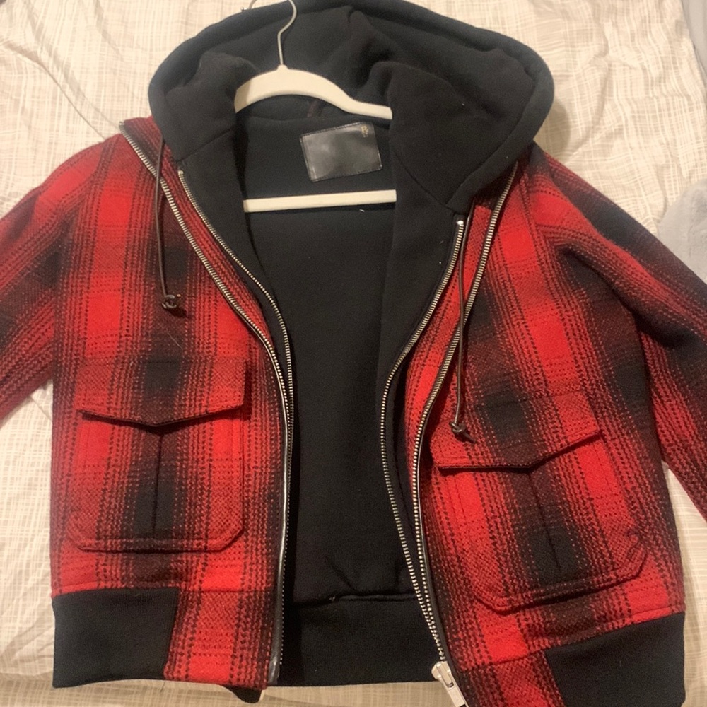 R 13 plaid zip - hoodie bomber jacket , Ombray red